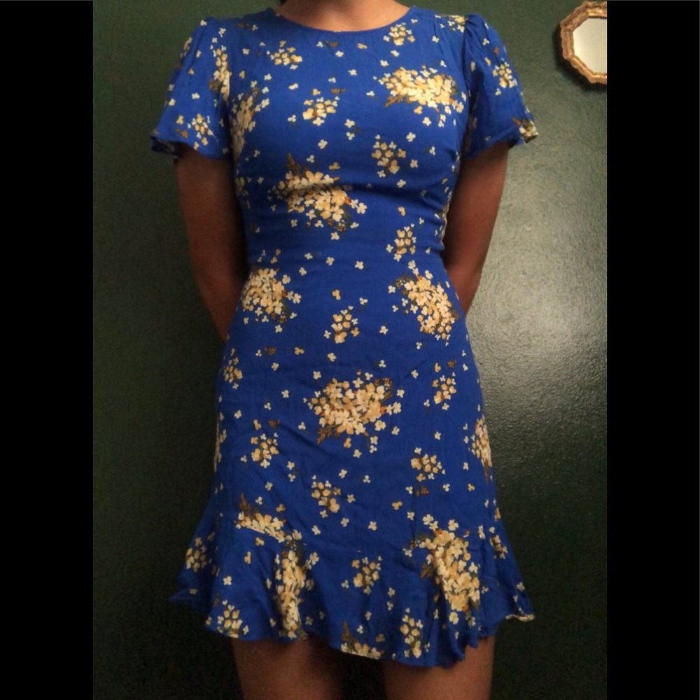 blue and yellow flowers mini dress